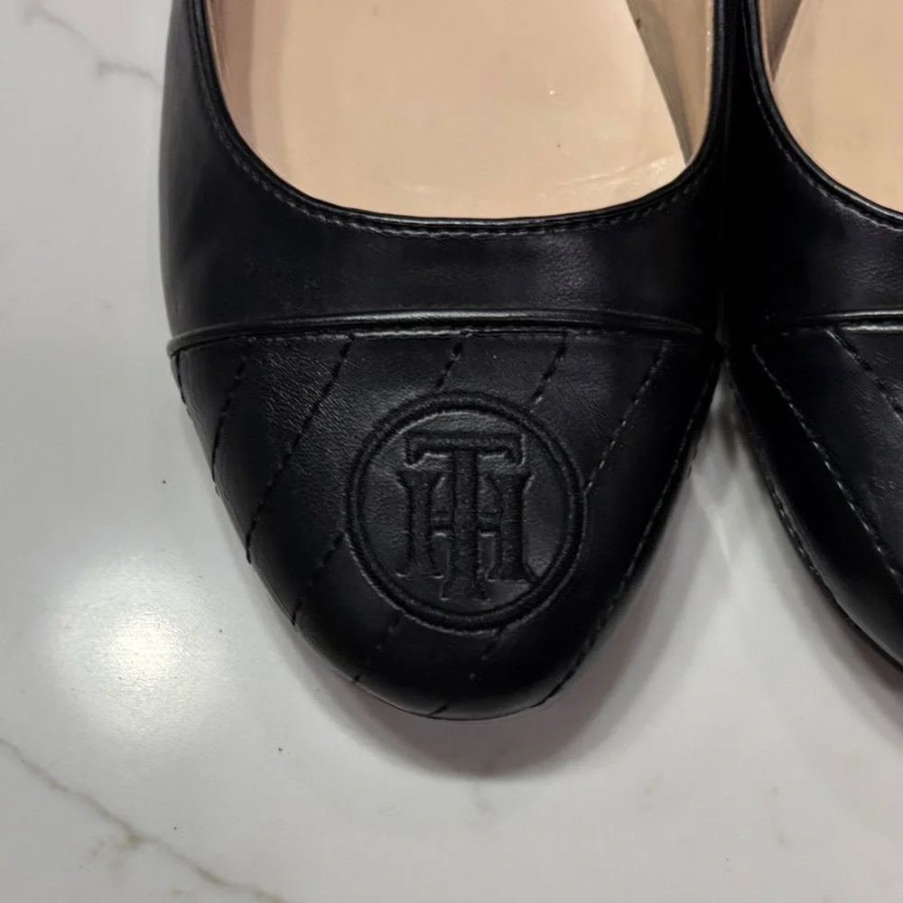 Tommy Hilfiger Black Leather Flats with Logo